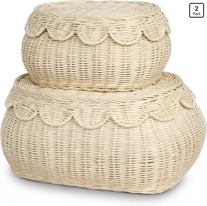 BEBE BASK The Original Scalloped Basket Set Of 2 \u2013 Small Scallop Basket - 15 x 11 x 6 In - H... | Amazon (US)