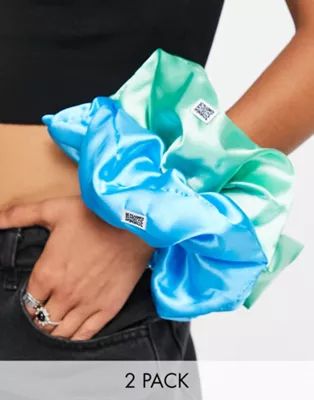 Reclaimed Vintage inspired scrunchie 2 pack in mint and blue satin | ASOS | ASOS (Global)