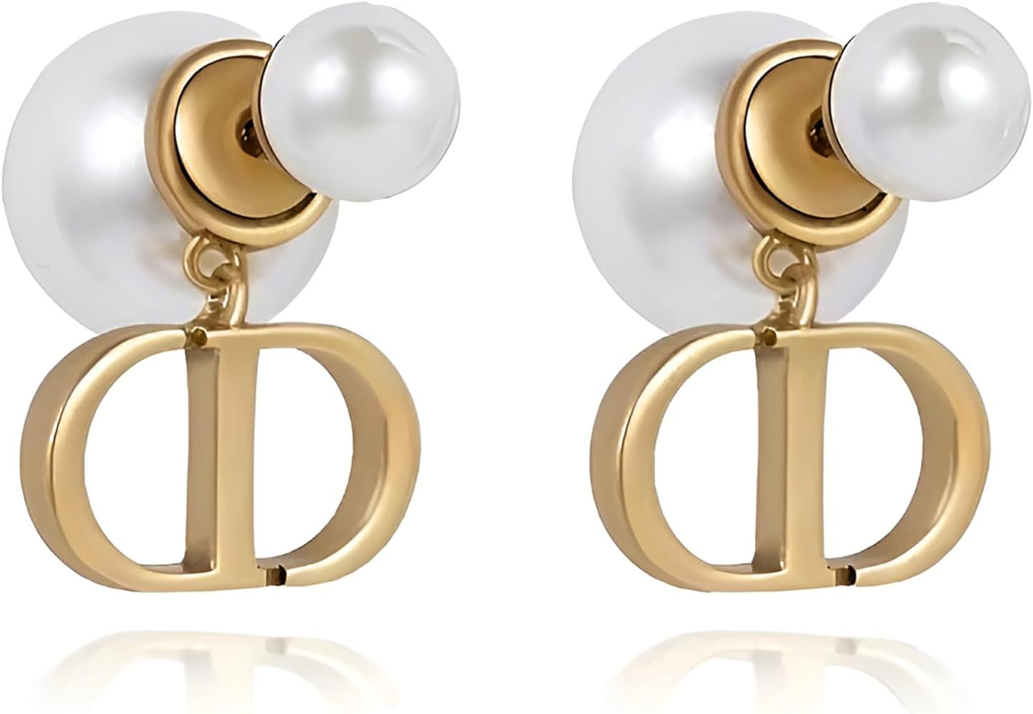 Elegant Alphabet CD Pearl Earrings - Hypoallergenic 925 Silver Studs, Fashionable and Luxurious W... | Amazon (US)