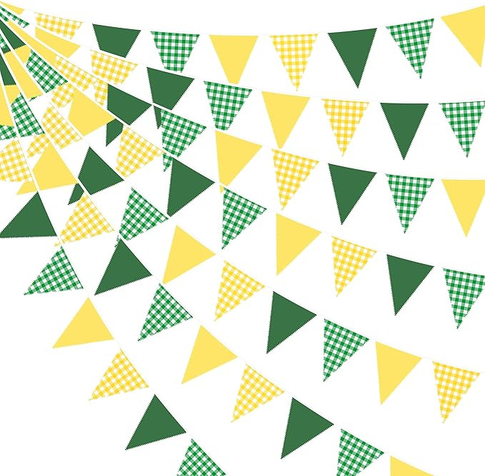 32Ft Yellow Green Party Decorations Green Yellow Gingham Banner Buffalo Plaid Checkered Triangle ... | Amazon (US)