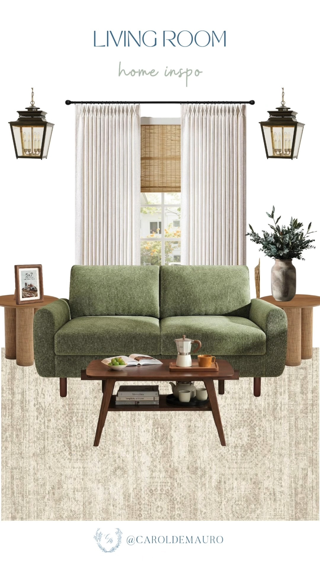 living room, home inspo, living room furniture, coffee table, sofa, end tables, linen curtain, pendant lamps, faux plant, ceramic vase, minimalist home, neutral rug, modern vintage

#LTKHome
