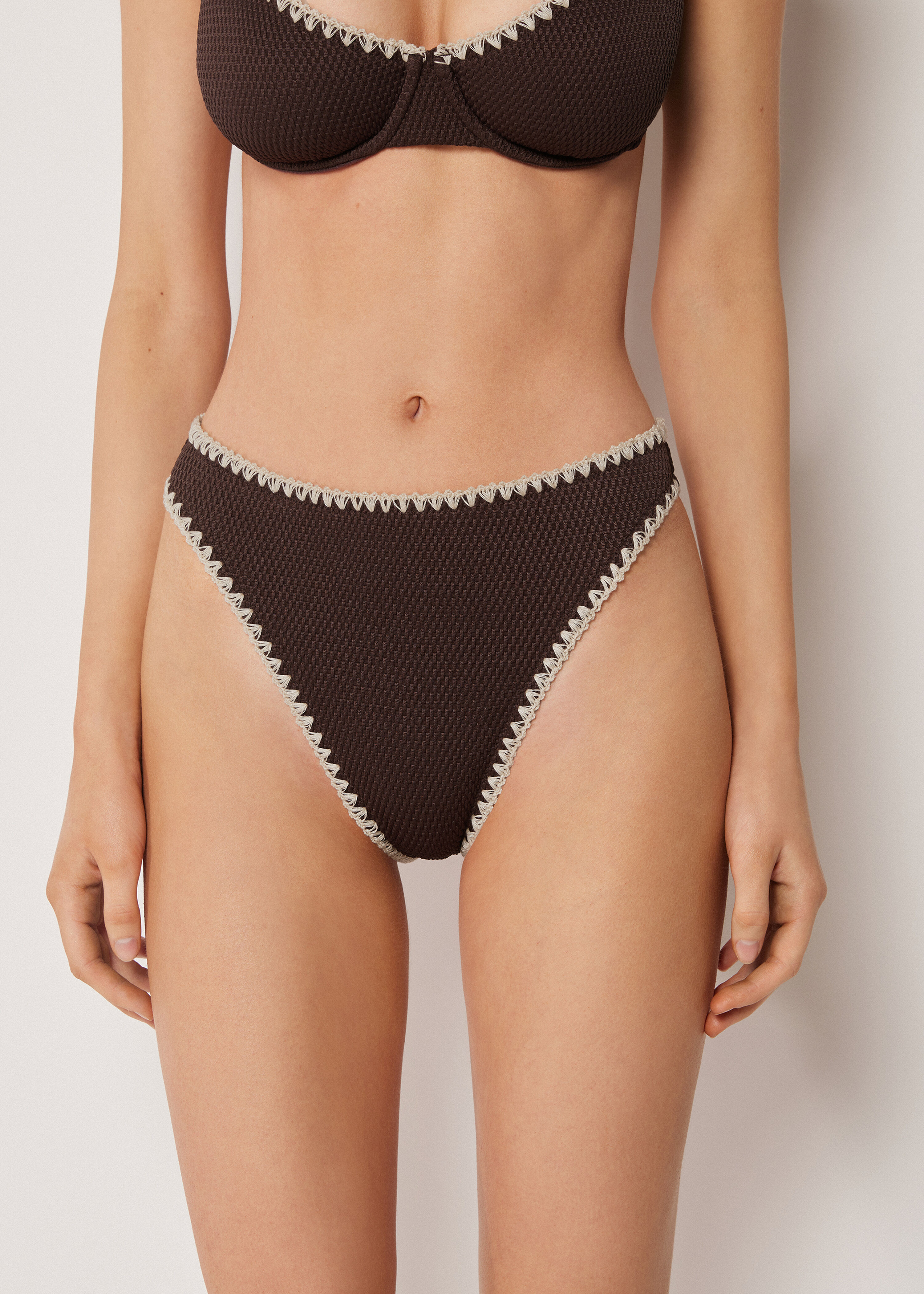 High Waist Brazilian Swimsuit Bottom Bicolor Embroidery | Calzedonia US