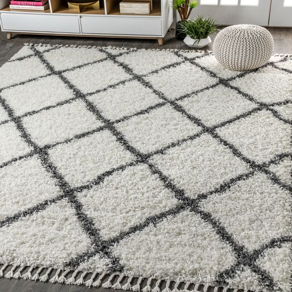 Mercer Shag Plush Tassel Moroccan Geometric Trellis Area Rug - JONATHAN Y | Target