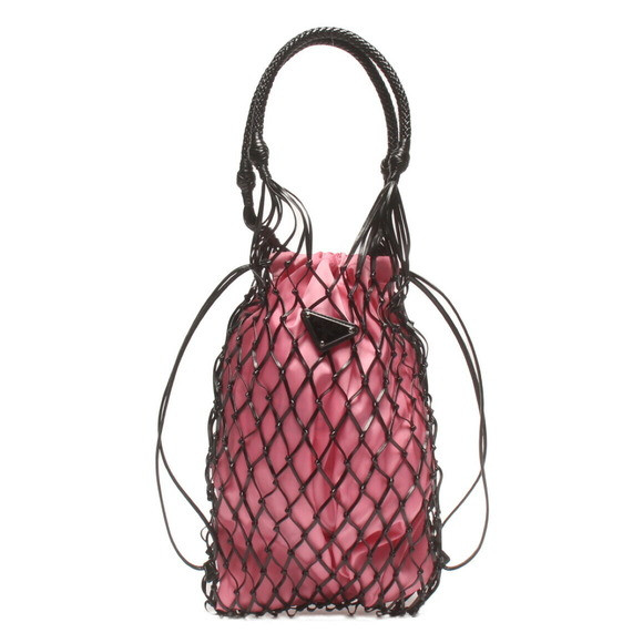 Prada Mesh Hobo Bucket Bag pink nylon interior enclosed black woven net | Poshmark