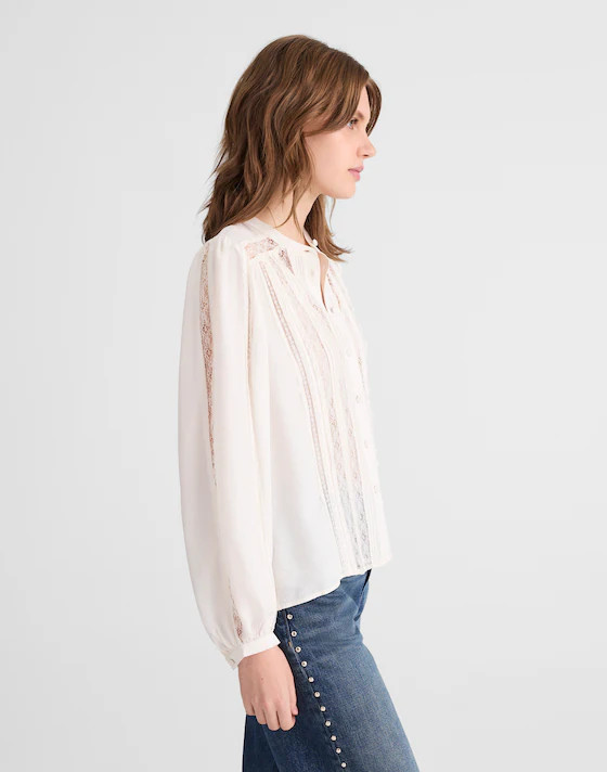 Lace-Insert Button-Up Long-Sleeve Top | Madewell