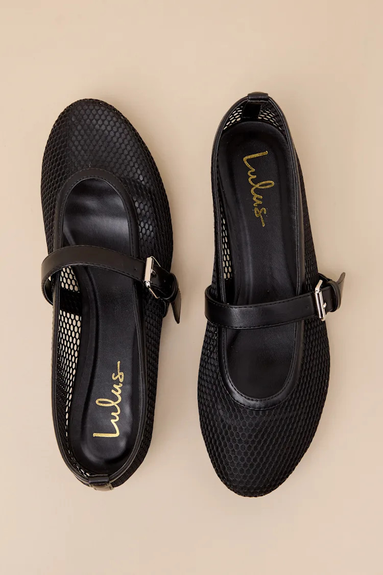 Kallista Black Mesh Buckle Ballet Flats | Lulus
