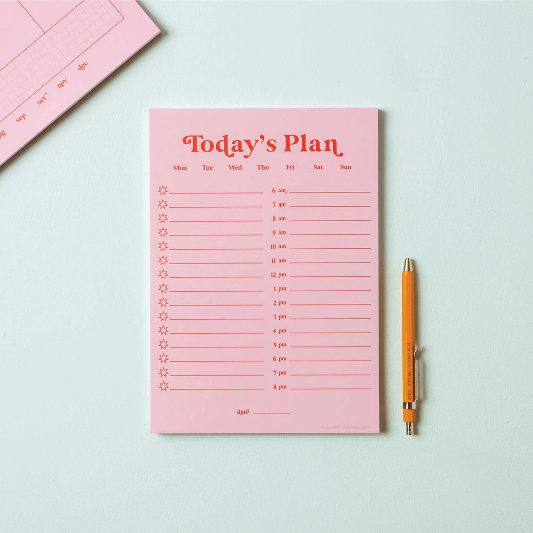 A5 Daily Planner Pad Pink & Red Hourly Planner Notepad | To-do List | WFH Desk Pad | Productivity... | Etsy (US)