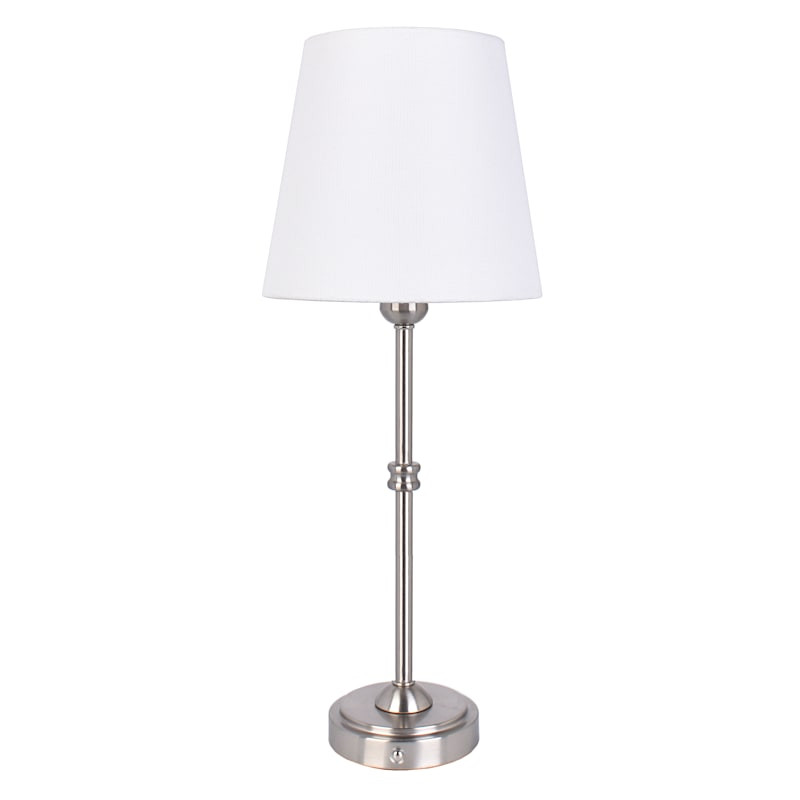 Brushed Silver Touch Dimmer Portable Rechargeable Buffet Lamp, 18" | At Home