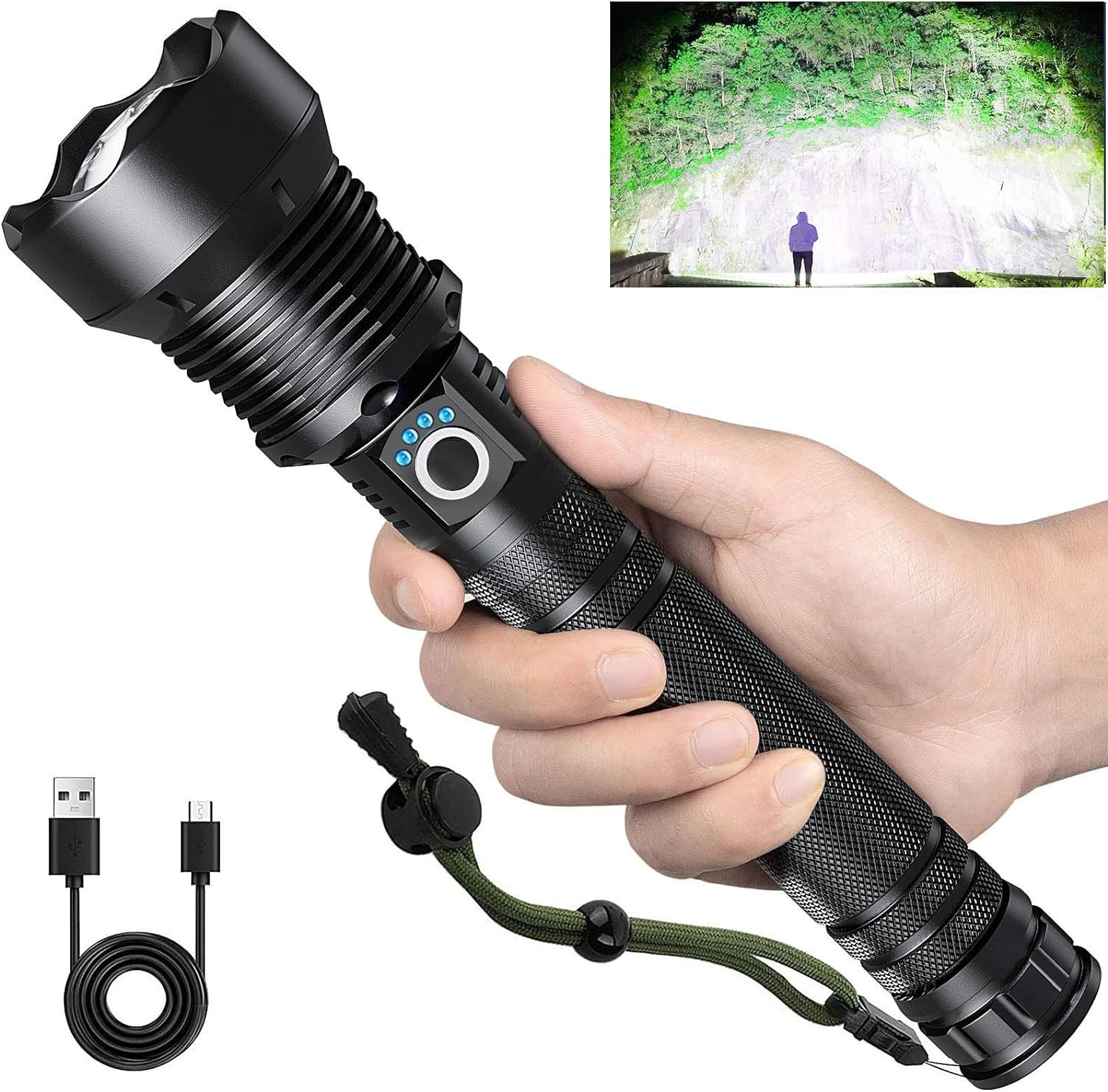 Rechargeable Flashlights 990,000 Lumens, Super Bright LED Flashlight High Lumens with USB Cable, ... | Amazon (US)