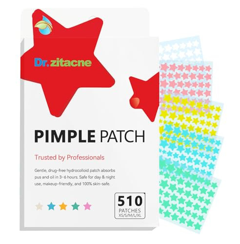 Pimple Patches, Acne Patches Hydrocolloid for Face, Cute Star Zit Covers, Colorful Spot Stickers with Tea Tree, Salicylic Acid & Centella Oil, 5 Sizes (8, 10, 12,14 & 16mm), 510 Patches | Amazon (US)