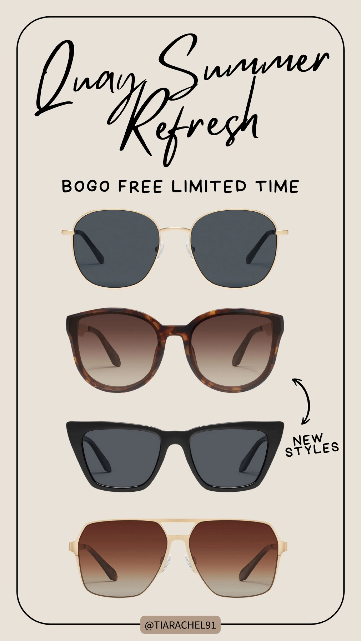 New styles included in Quay’s BOGO sale! Perfect time to grab new sunnies for summer 

#LTKSaleAlert #LTKSummerSales #LTKTravel