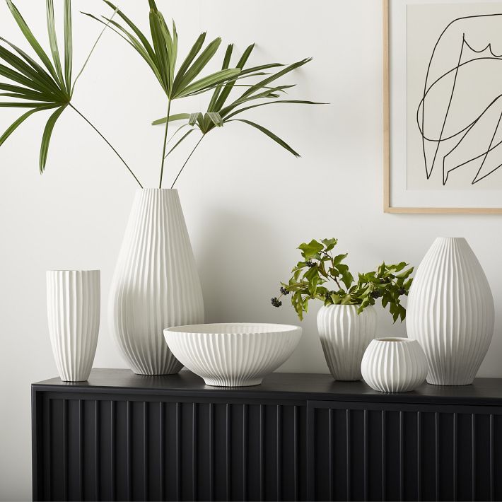 Sanibel White Textured Ceramic Vases | West Elm (US)