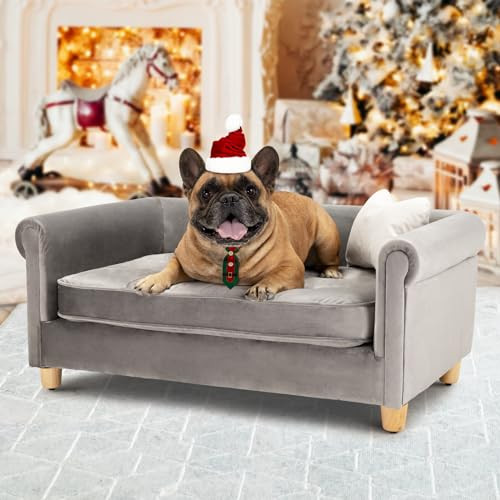 dCee Dog Sofa Bed for Medium Dogs of 70 Lbs, 33 in. Soft Velvety Dog Couch for Comfort Sleep and Joint Support, Dark Grey | Amazon (US)
