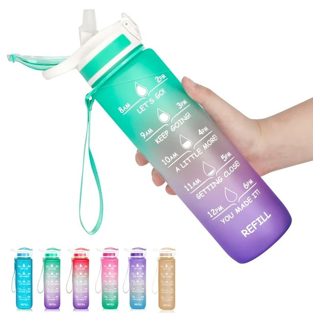Hanmir 32oz Motivational Water Bottle with Time Marker with Straw Drinking Water Bottles with Str... | Walmart (US)