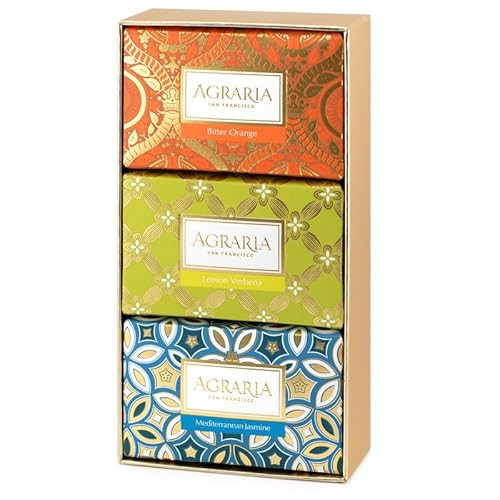 AGRARIA Luxury Bath Bar Soap Assorted Collection, Bitter Orange, Lemon Verbena, Mediterranean Jasmine Bar Soap for Men and Women, Skincare Gift Set | Amazon (US)