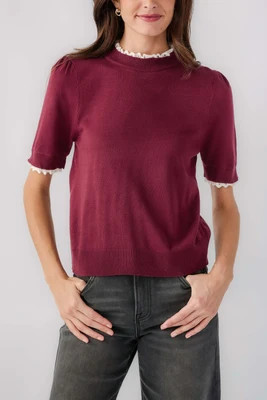 Lalavon Lace Trim Mock Neck Knit Top | Social Threads