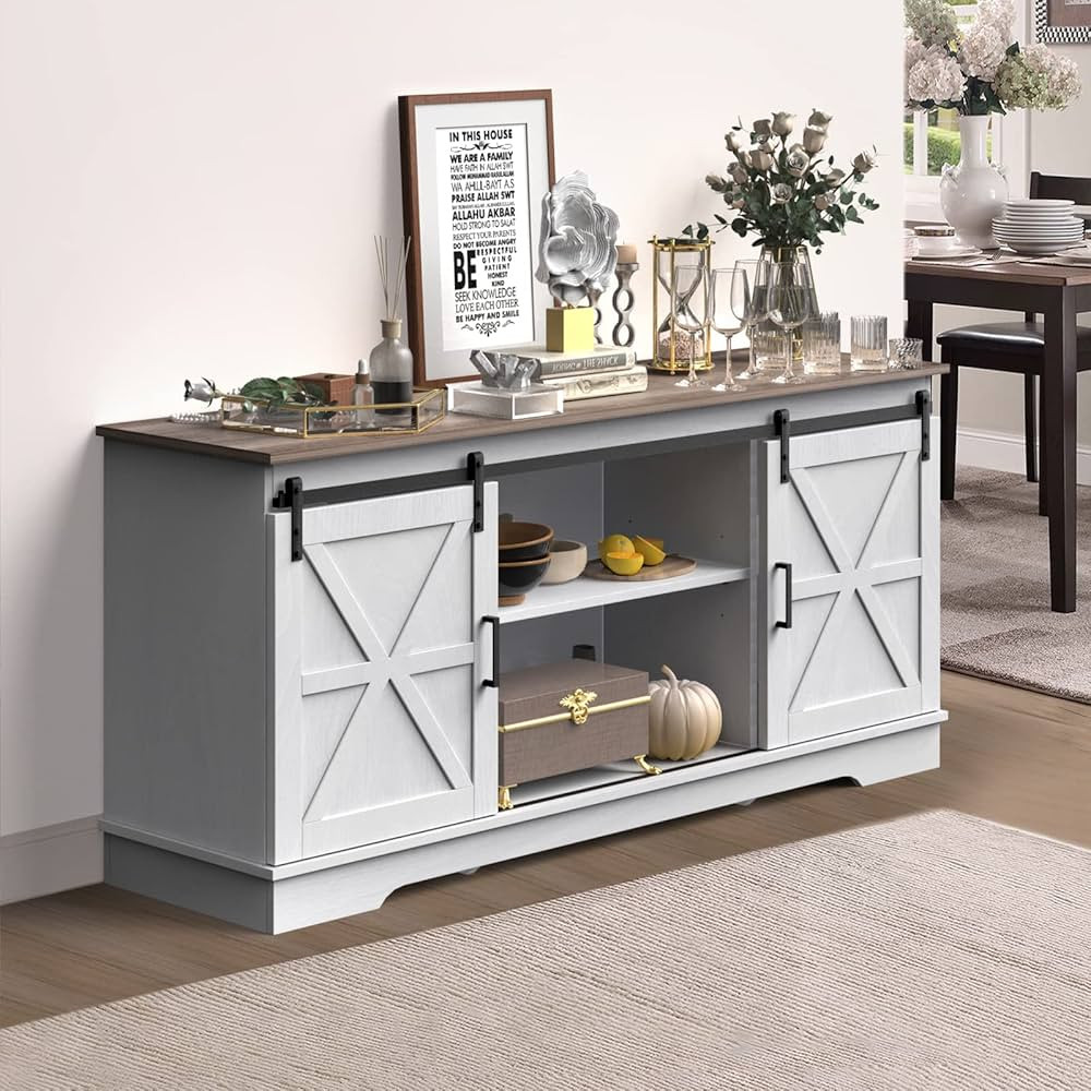 YITAHOME Kitchen Buffet Cabinet, 60“ Farmhouse Sliding Barn Door Coffee Bar Sideboard Buffet Ca... | Amazon (US)