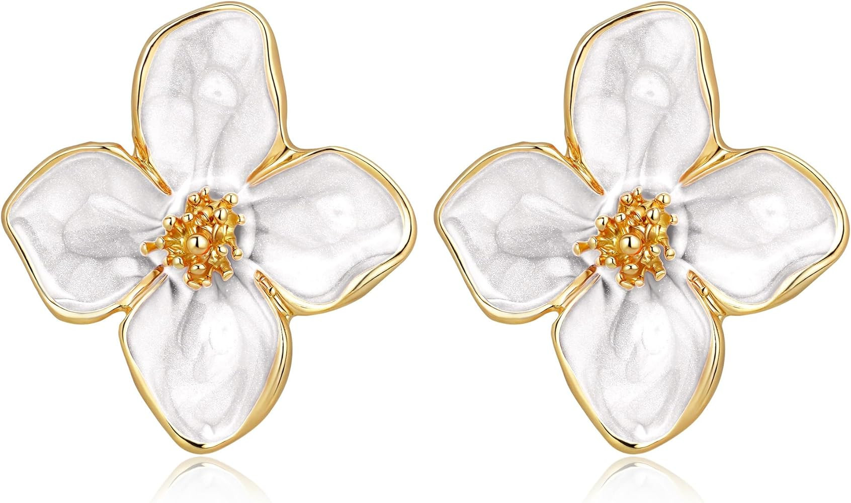 Chunky Gold Flower Statement Earrings For Women, Hypoallergenic Gold Plated Sectored Floral Petal... | Amazon (US)