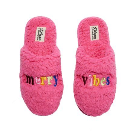 Christmas Merry Vibes Pink Slide Slippers - Small 5/6 | Walmart (US)
