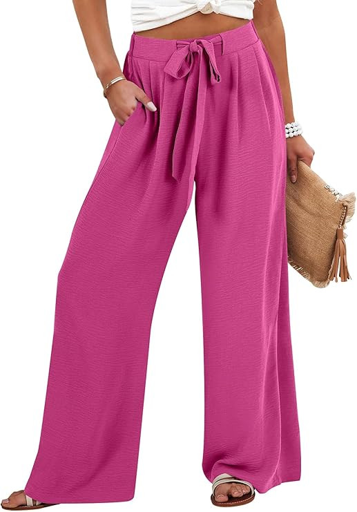 Caracilia Wide Leg Palazzo Pants for Women Summer High Waist Flowy Loose Casual Lounge Trousers B... | Amazon (US)