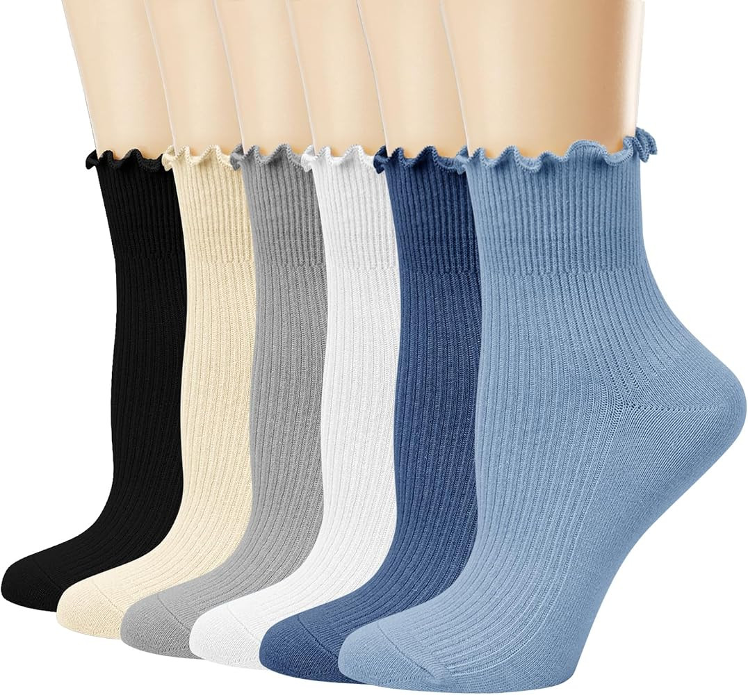 Mcool Mary Women's Ruffle Socks,Casual Cute Ankle Socks Breathable Knit Cotton Warm Soft Frilly C... | Amazon (US)