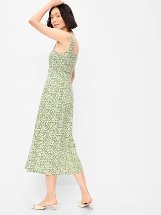 Fit & Flare Sleeveless Linen-Blend Midi Dress | Old Navy (CA)