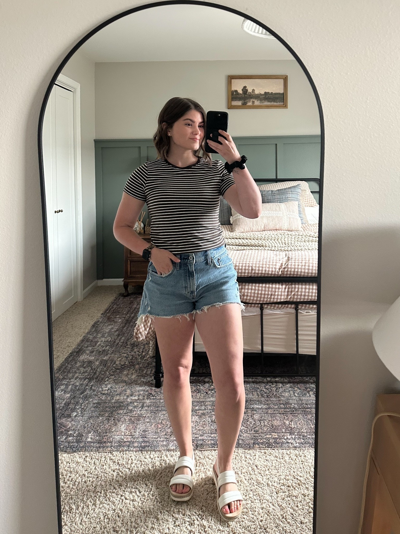 Summer outfit, bestee striped cropped tee, brown striped tee, old navy, Abercrombie and fitch curve love high rise mom shorts, denim shorts, platform sandals

#LTKootd #LTKPetite #LTKWorkwear