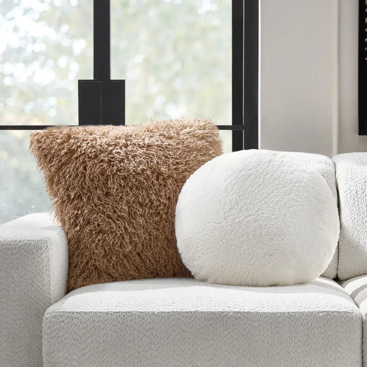 Micah Mocha Faux Mongolian Fur Pillow 22" x 22" | Z Gallerie