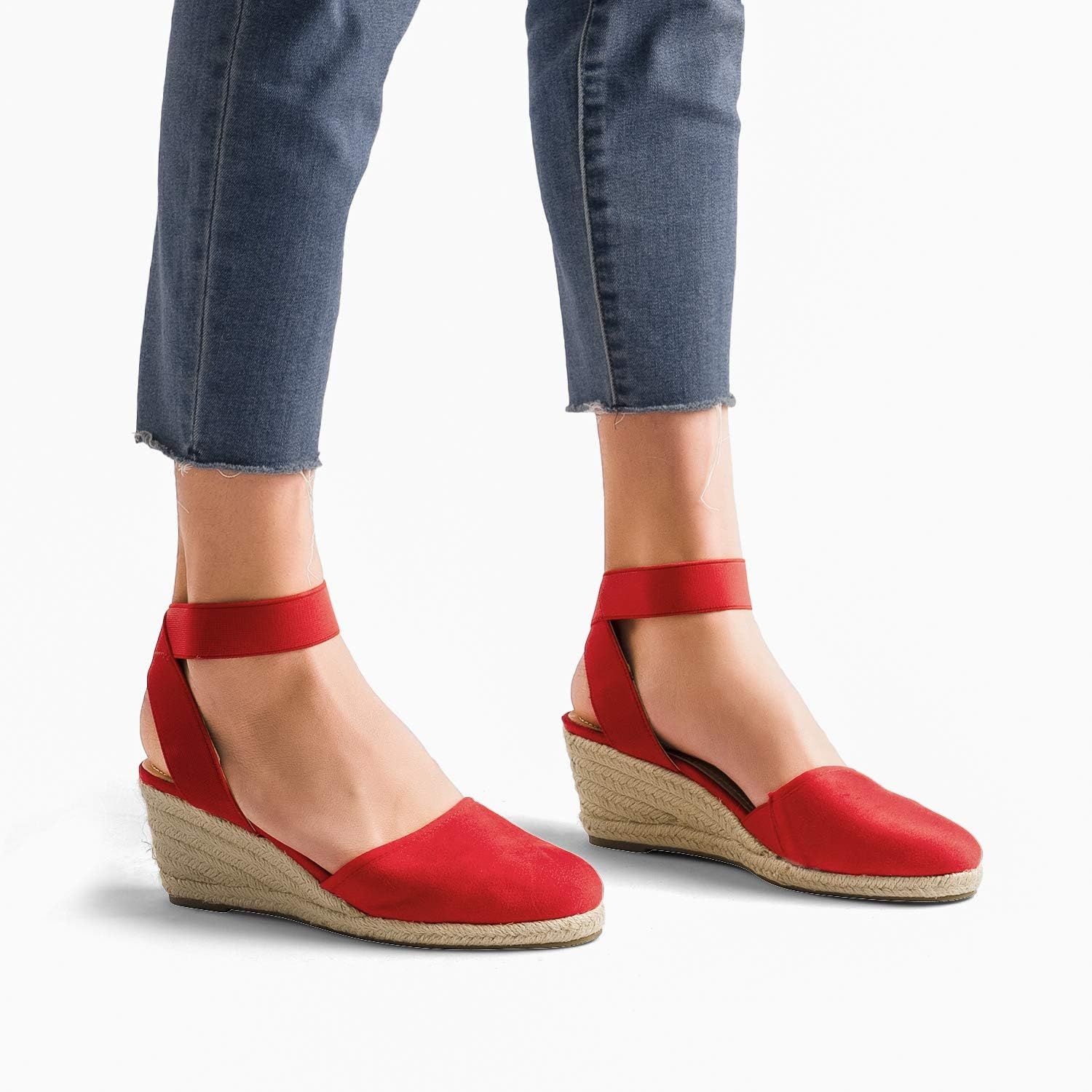 DREAM PAIRS Women's Elastic Ankle Strap Espadrilles Wedge Sandals | Amazon (US)