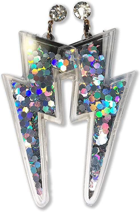 Lightning Bolt Earrings w/Glitter Sparkle Sequins Inside | Amazon (US)