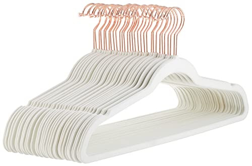 Amazon Basics Slim, Velvet, Non-Slip Suit Clothes Hangers, Ivory/Rose Gold - Pack of 30 | Amazon (US)