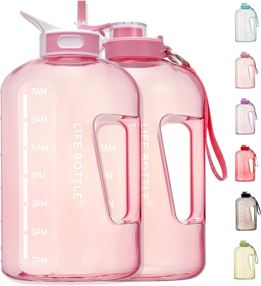 Life Bottle 1 Gallon Water Bottle with Straw Lid and Chug Lid, Leakproof Water Jug. Big Water Bot... | Amazon (US)
