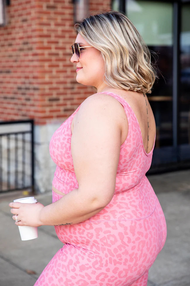 In Alignment Ribbed Pink Leopard Print Sports Bra | Pink Lily
