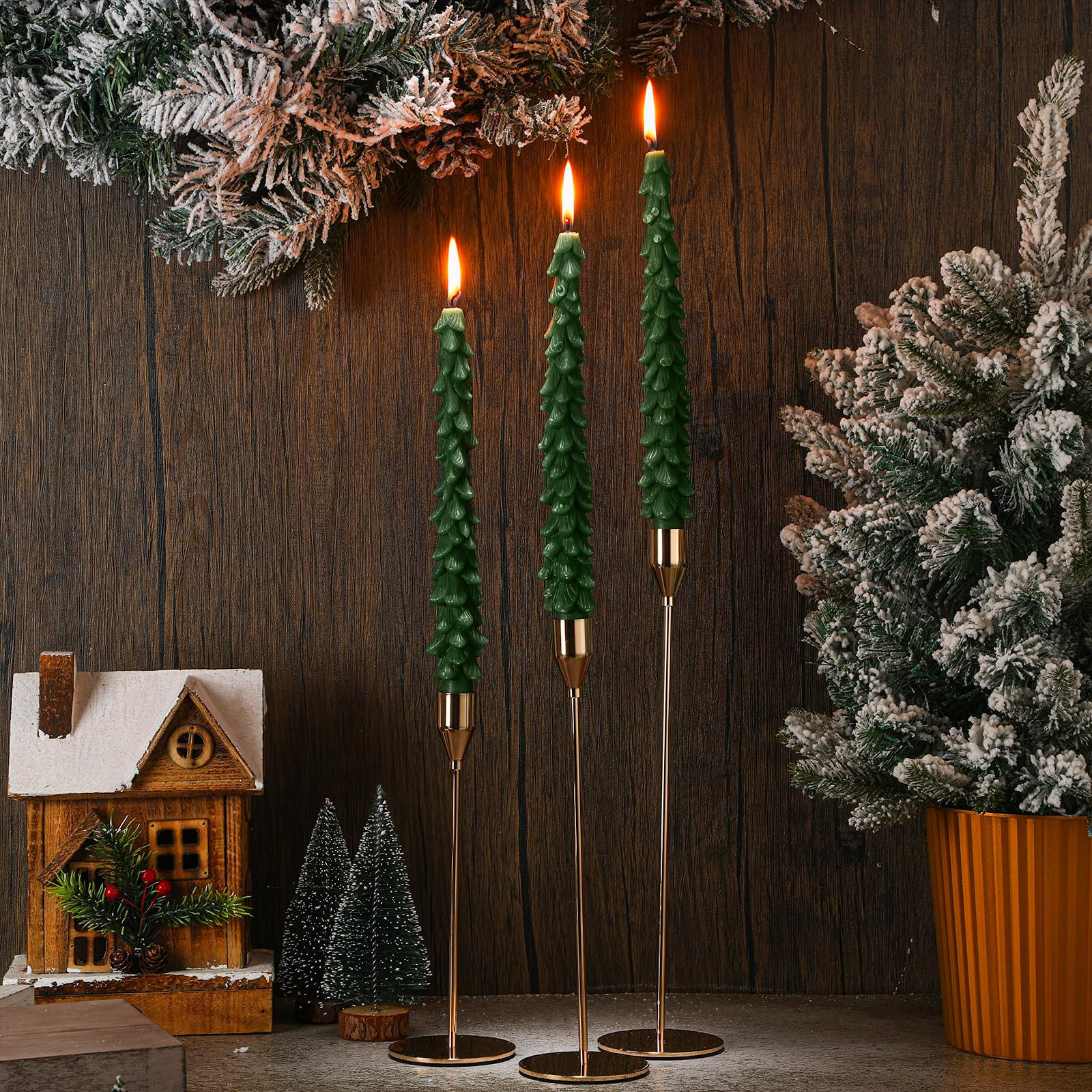 Christmas Tree Taper Candles with Holder Christmas Tree Shaped Candles Decorative for Table Cente... | Amazon (US)