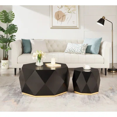 32" Wood Diamond-shaped Coffee Table Set For Living Room, Modern Wooden End Table With Spacious Tabletop, Octagon Coffee Table Set For Small Space, No | Wayfair North America