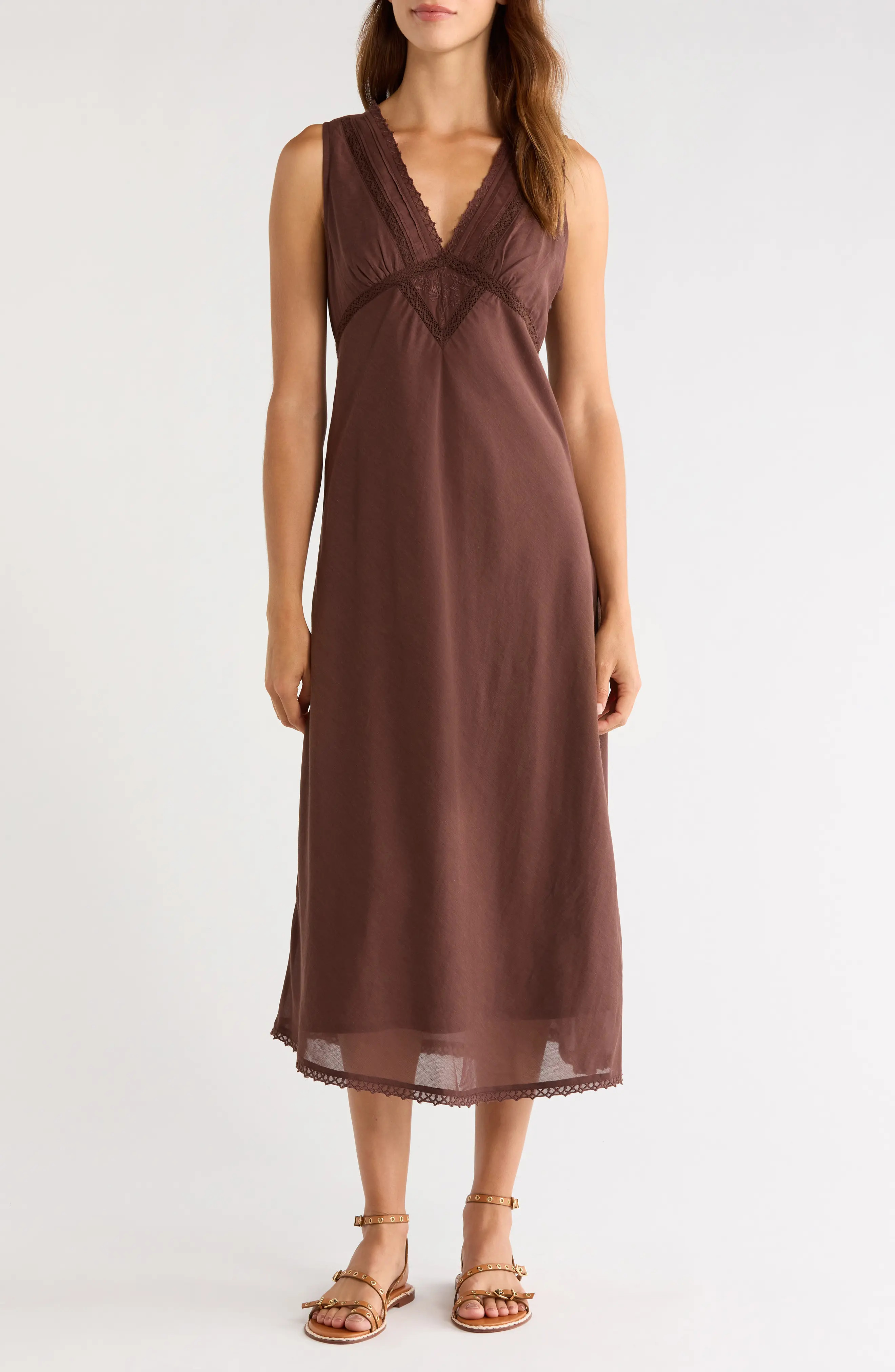 Lucky Brand Lace Trim Midi Dress (Women) | Nordstrom | Nordstrom