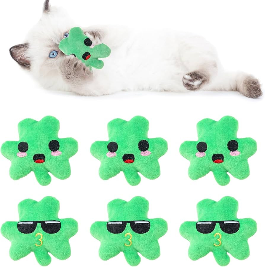 6pcs St. Patrick's Day Shamrock Catnip Toy，Indoor Shamrock Shaped Cat Toy Plush Interactive Che... | Amazon (US)