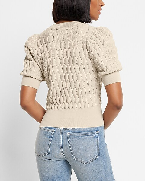 Short Puff Sleeve Button Front Cardigan | Express