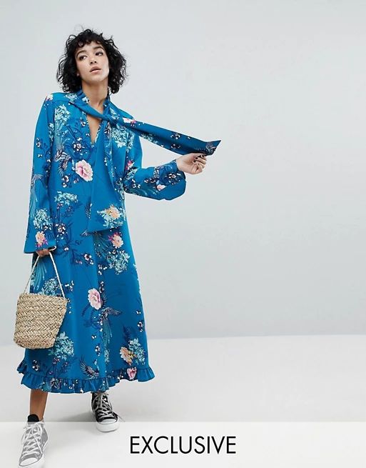 Reclaimed Vintage Inspired Midiaxi Dress With Flare Sleeve | ASOS US