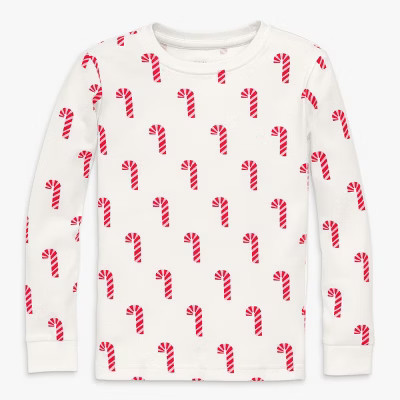 Primary Kids Organic Long Sleeve Pj Top In Candy Canes In Ivory Size 14 | Target