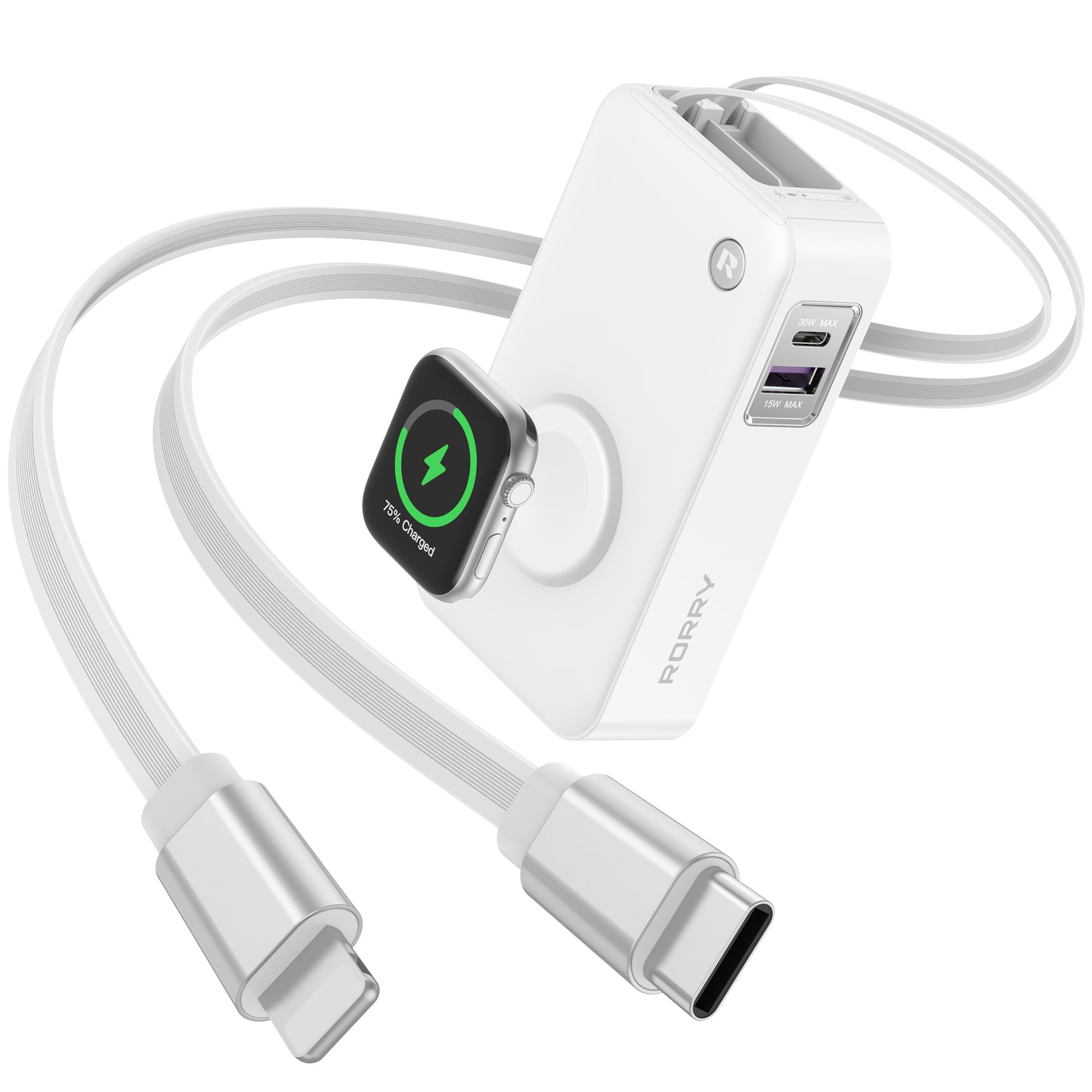 RORRY Portable Charger, 10,000mAh 30W Fast Charging Power Bank with Built-in Retractable Cables, ... | Amazon (US)