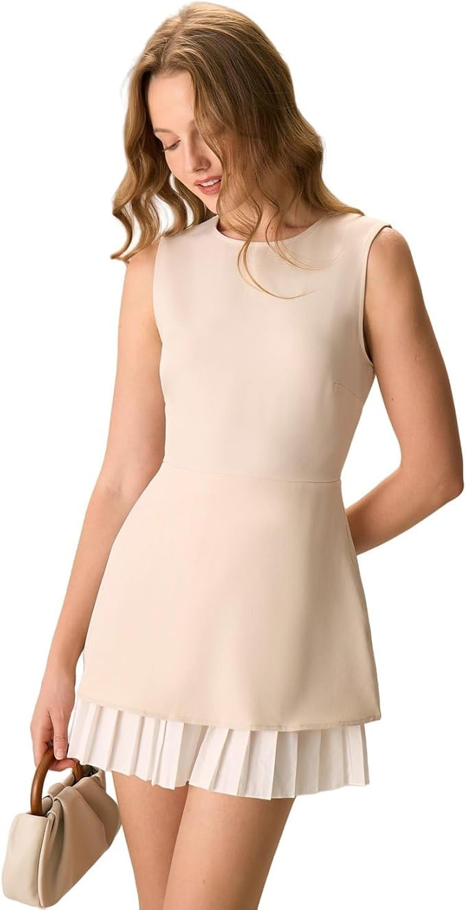 RIHOAS Women's Black Splicing Pleated Mini Dress A-Line Short Dress with Zipper | Amazon (US)