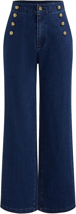 CIDER Womens Wide Straight Leg Jeans Denim Casual Business Button Pants | Amazon (US)