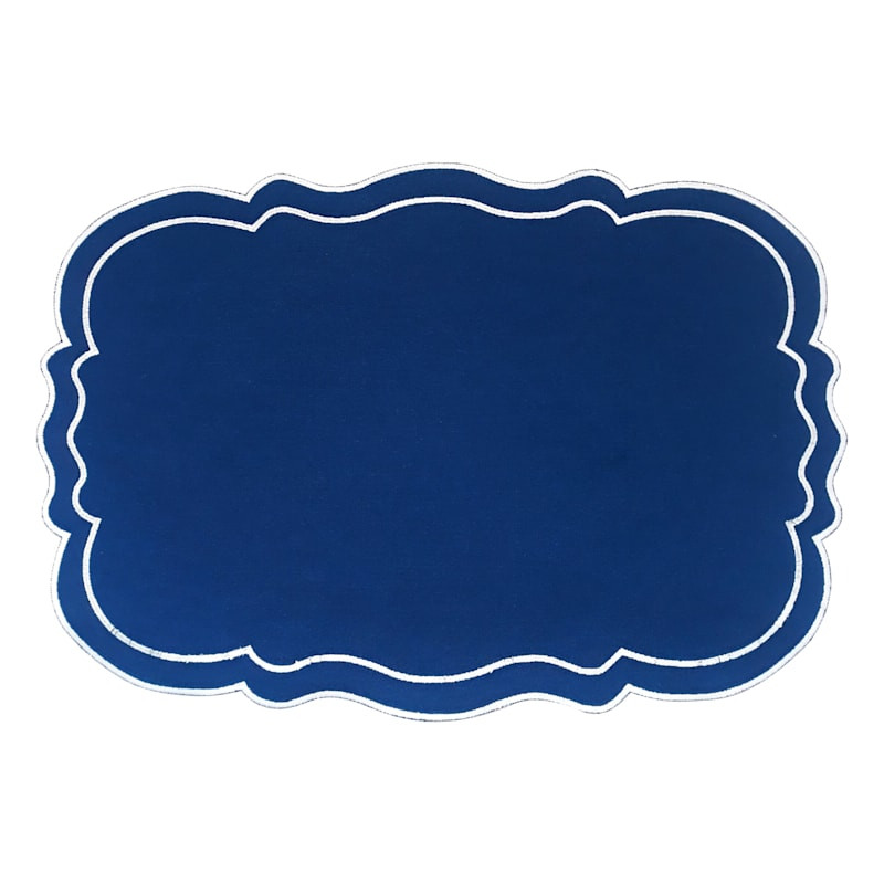 Set of 4 Embroidered Blue Scalloped Placemats | At Home