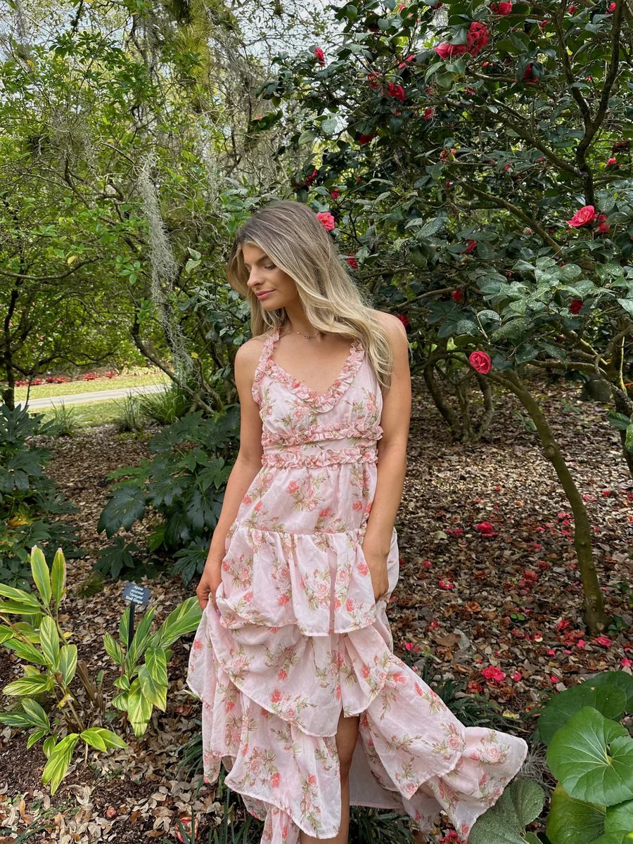 Enchanted Forest Maxi Dress - Peachy Pink | Ave + Liv Boutique