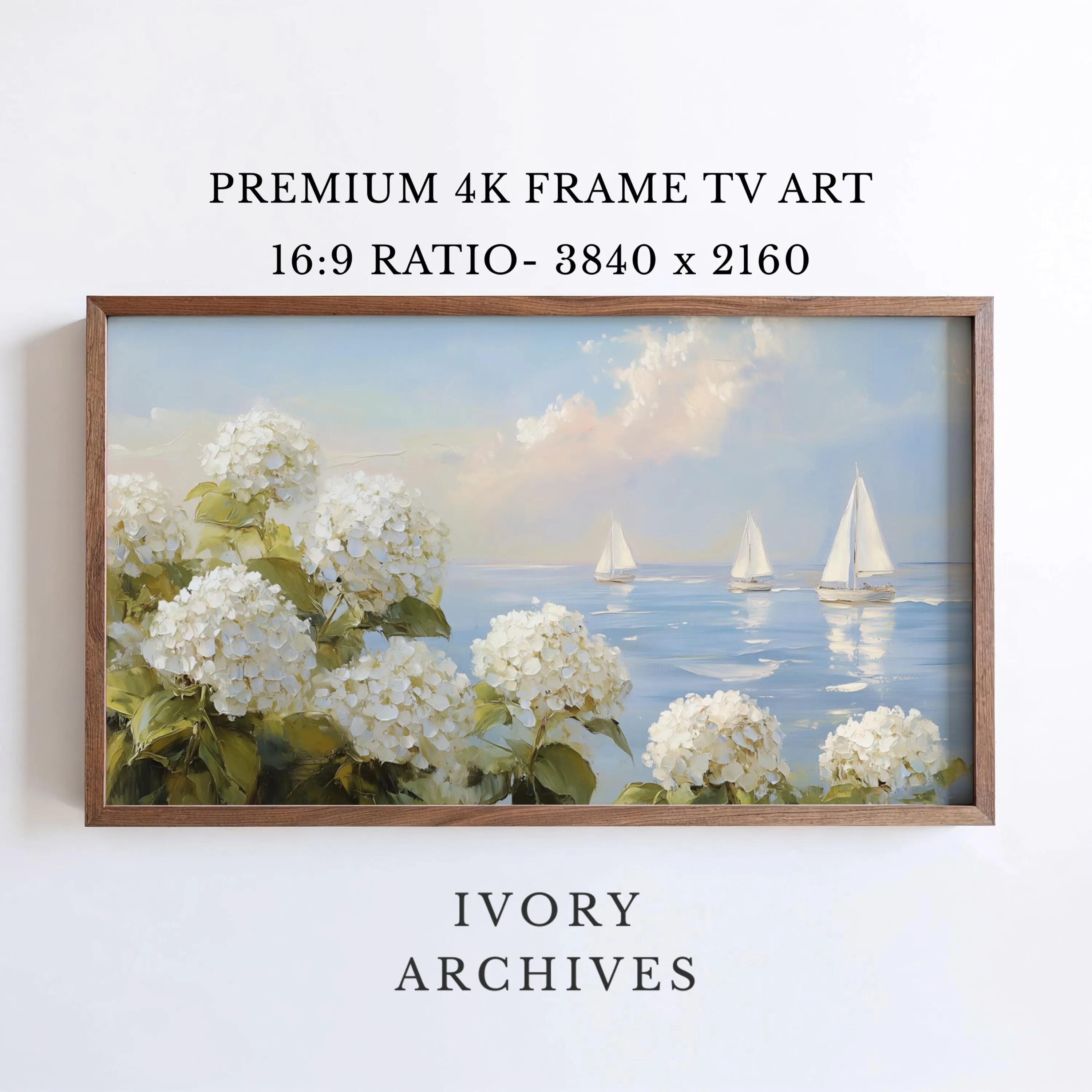 Coastal Sailboat Frame TV Art, White Hydrangeas Summer Decor (Digital Download) 2452 | Etsy (Global)