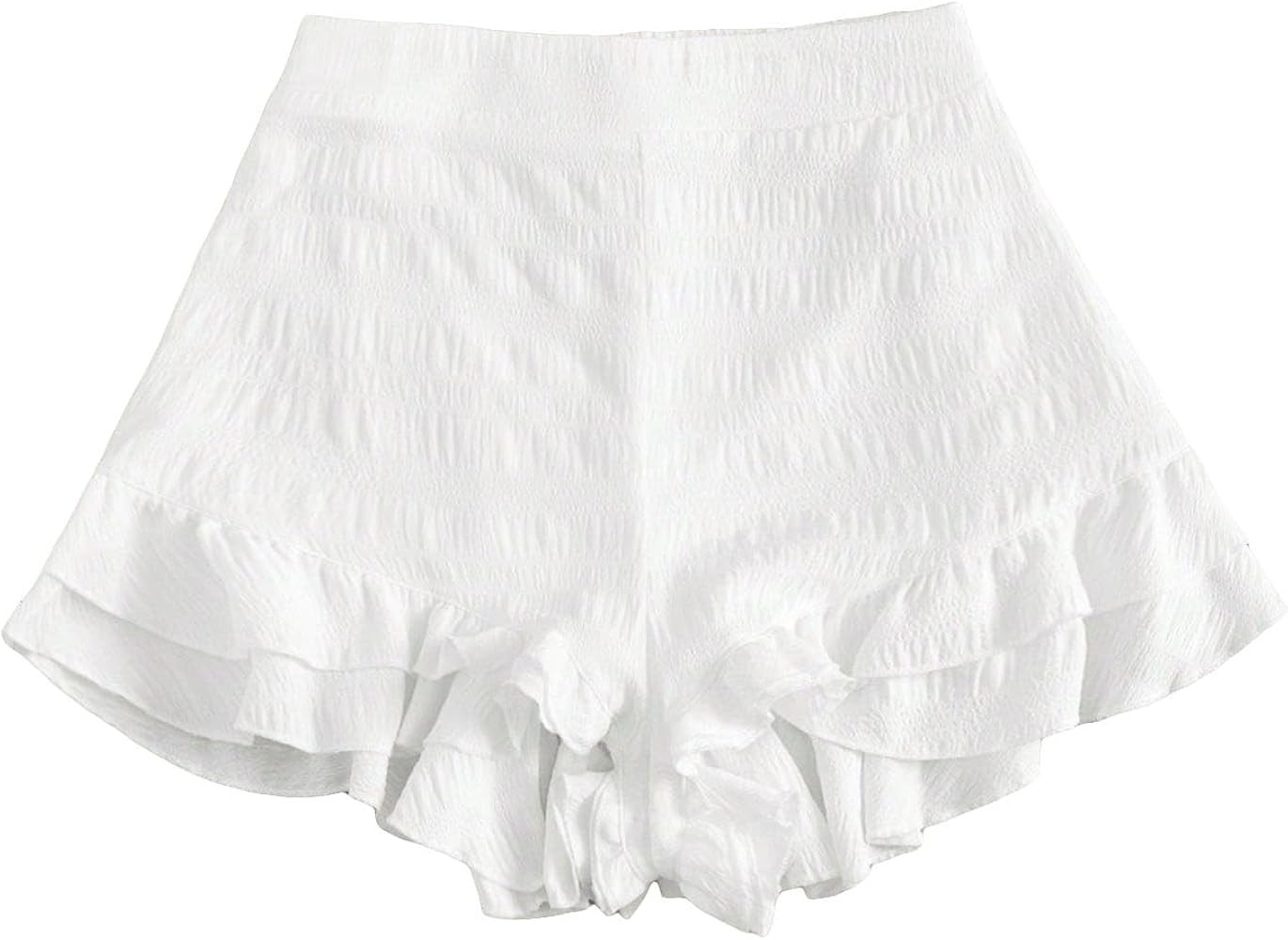 MakeMeChic Women's Summer Casual Elastic High Waist Ruffle Hem Tiered Layer Loose Wide Leg Shorts | Amazon (US)