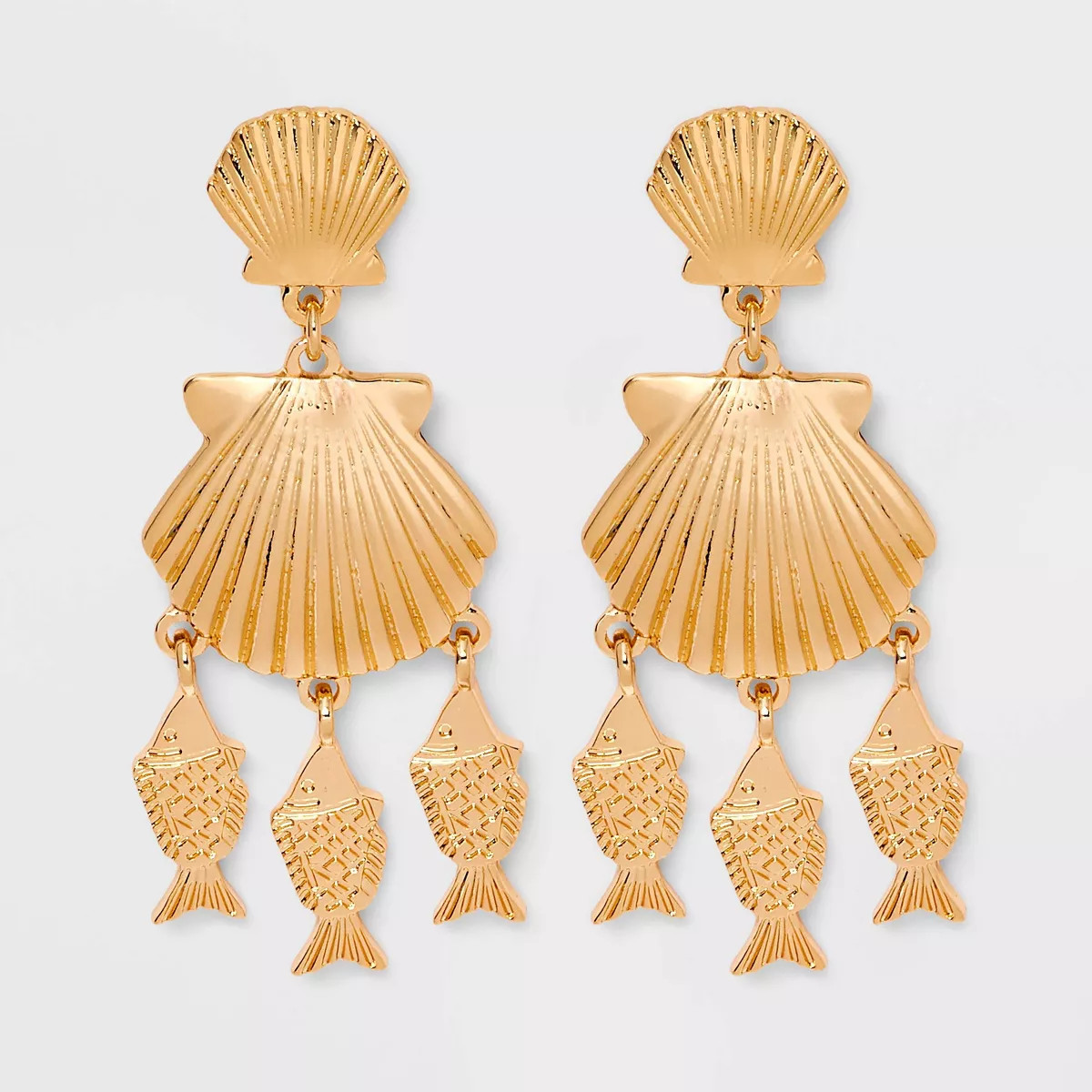 Clam Double Drop With Fish Droplets Earrings - A New Day™ Gold | Target