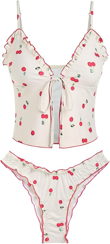 ZAFUL Tankini Swimsuits for Women Smocked Ruffles Tie Front Bowknot Textured High Cut Tanga Tanki... | Amazon (US)