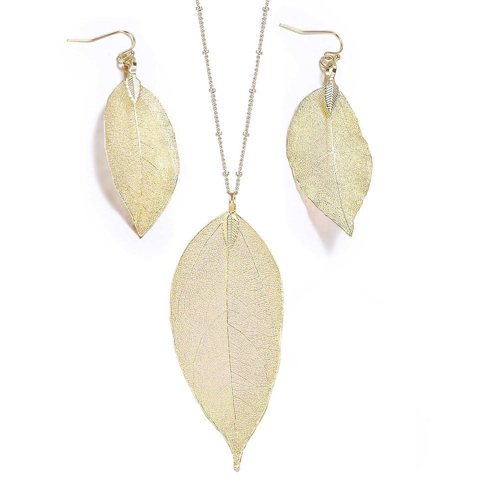 BOUTIQUELOVIN Filigree Long Leaf Pendant Dangle Necklace and Earring Jewelry Set Fashion for Wome... | Amazon (US)